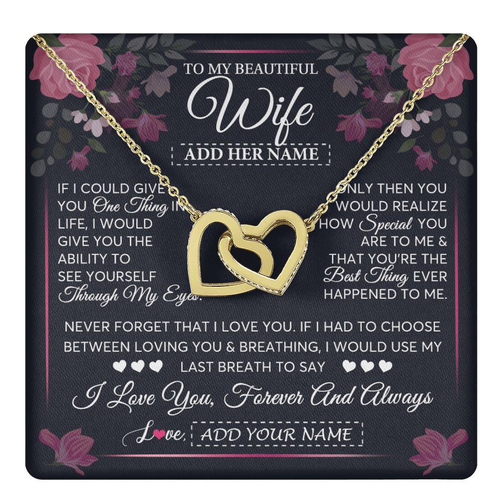 Interlocking Hearts Necklace 18K Yellow Gold Finish | 1 | Personalized To My Beautiful Wife Necklace From Husband I Love You Wife Gifts Romantic Valentines Birthday For Her Christmas Custom Gift Box Message Card | teecentury.myshopify