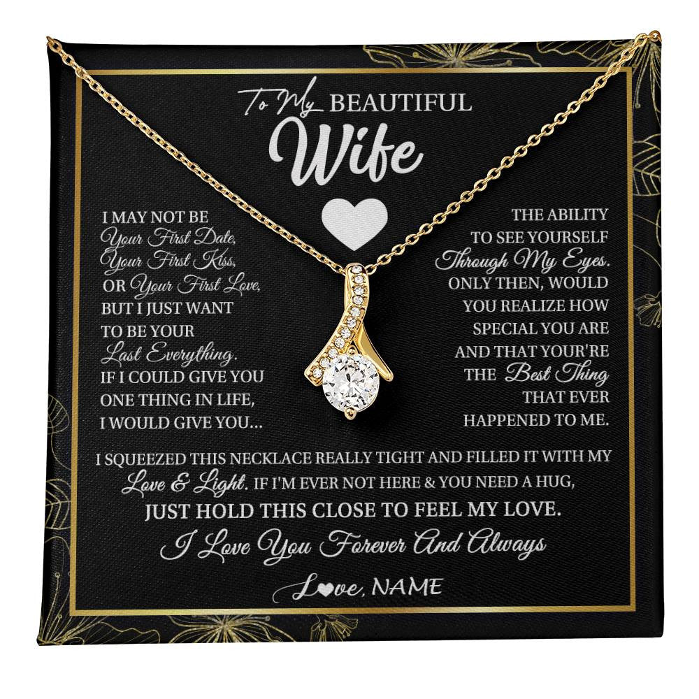 Alluring Beauty Necklace 18K Yellow Gold Finish | 1 | Personalized To My Beautiful Wife Necklace From Husband I May Not Be Your First Day Wife Valentines Day Birthday Christmas Customized Gift Box Message Card | teecentury