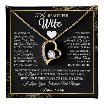 Forever Love Necklace 18K Yellow Gold Finish | 1 | Personalized To My Beautiful Wife Necklace From Husband I May Not Be Your First Day Wife Valentines Day Birthday Christmas Customized Gift Box Message Card | teecentury