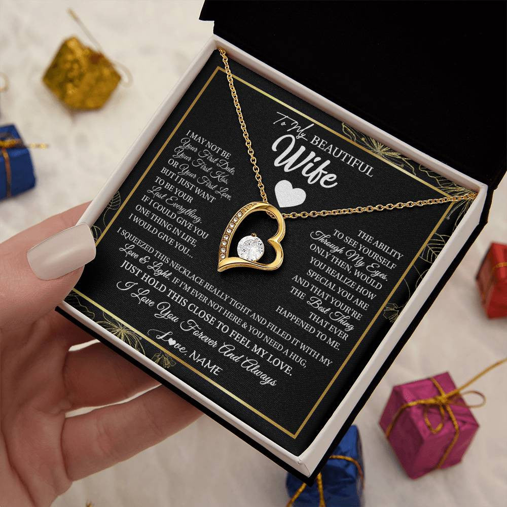 Forever Love Necklace 18K Yellow Gold Finish | 2 | Personalized To My Beautiful Wife Necklace From Husband I May Not Be Your First Day Wife Valentines Day Birthday Christmas Customized Gift Box Message Card | teecentury