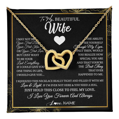 Interlocking Hearts Necklace 18K Yellow Gold Finish | 1 | Personalized To My Beautiful Wife Necklace From Husband I May Not Be Your First Day Wife Valentines Day Birthday Christmas Customized Gift Box Message Card | teecentury