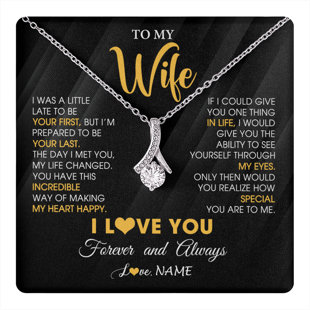 Alluring Beauty Necklace 14K White Gold Finish | 1 | Personalized To My Beautiful Wife Necklace From Husband Jewelry Forever Love Wife Birthday Gifts Anniversary Wedding Valentines Day Gift Box Message Card | teecentury