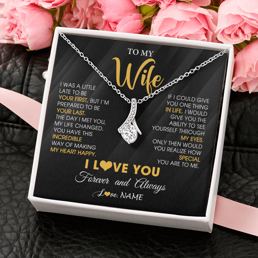 Alluring Beauty Necklace 14K White Gold Finish | 2 | Personalized To My Beautiful Wife Necklace From Husband Jewelry Forever Love Wife Birthday Gifts Anniversary Wedding Valentines Day Gift Box Message Card | teecentury