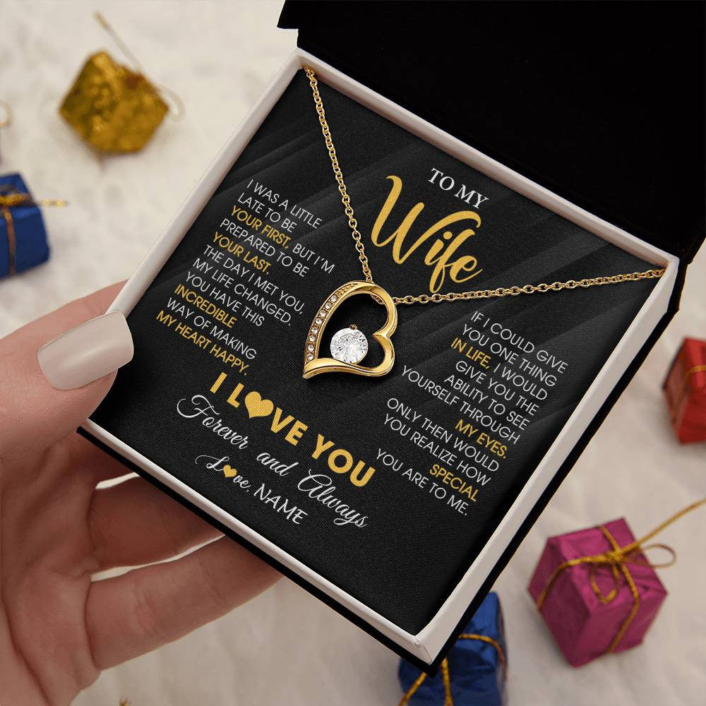 Forever Love Necklace 18K Yellow Gold Finish | 2 | Personalized To My Beautiful Wife Necklace From Husband Jewelry Forever Love Wife Birthday Gifts Anniversary Wedding Valentines Day Gift Box Message Card | teecentury