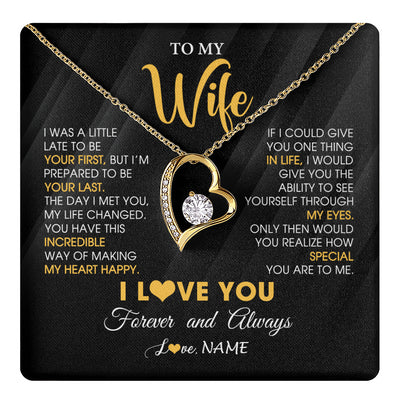 Forever Love Necklace 18K Yellow Gold Finish | 1 | Personalized To My Beautiful Wife Necklace From Husband Jewelry Forever Love Wife Birthday Gifts Anniversary Wedding Valentines Day Gift Box Message Card | teecentury