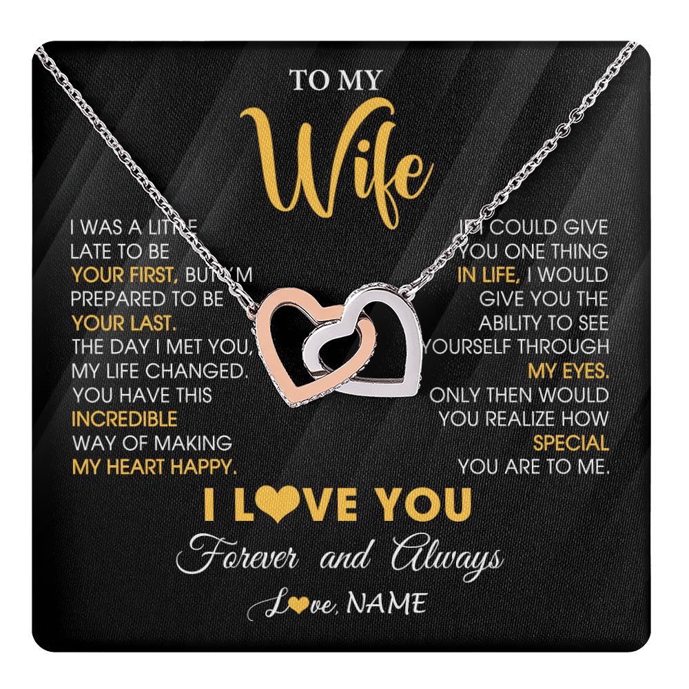 Interlocking Hearts Necklace Stainless Steel & Rose Gold Finish | 1 | Personalized To My Beautiful Wife Necklace From Husband Jewelry Forever Love Wife Birthday Gifts Anniversary Wedding Valentines Day Gift Box Message Card | teecentury