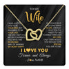 Interlocking Hearts Necklace 18K Yellow Gold Finish | 1 | Personalized To My Beautiful Wife Necklace From Husband Jewelry Forever Love Wife Birthday Gifts Anniversary Wedding Valentines Day Gift Box Message Card | teecentury