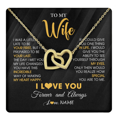 Interlocking Hearts Necklace 18K Yellow Gold Finish | 1 | Personalized To My Beautiful Wife Necklace From Husband Jewelry Forever Love Wife Birthday Gifts Anniversary Wedding Valentines Day Gift Box Message Card | teecentury
