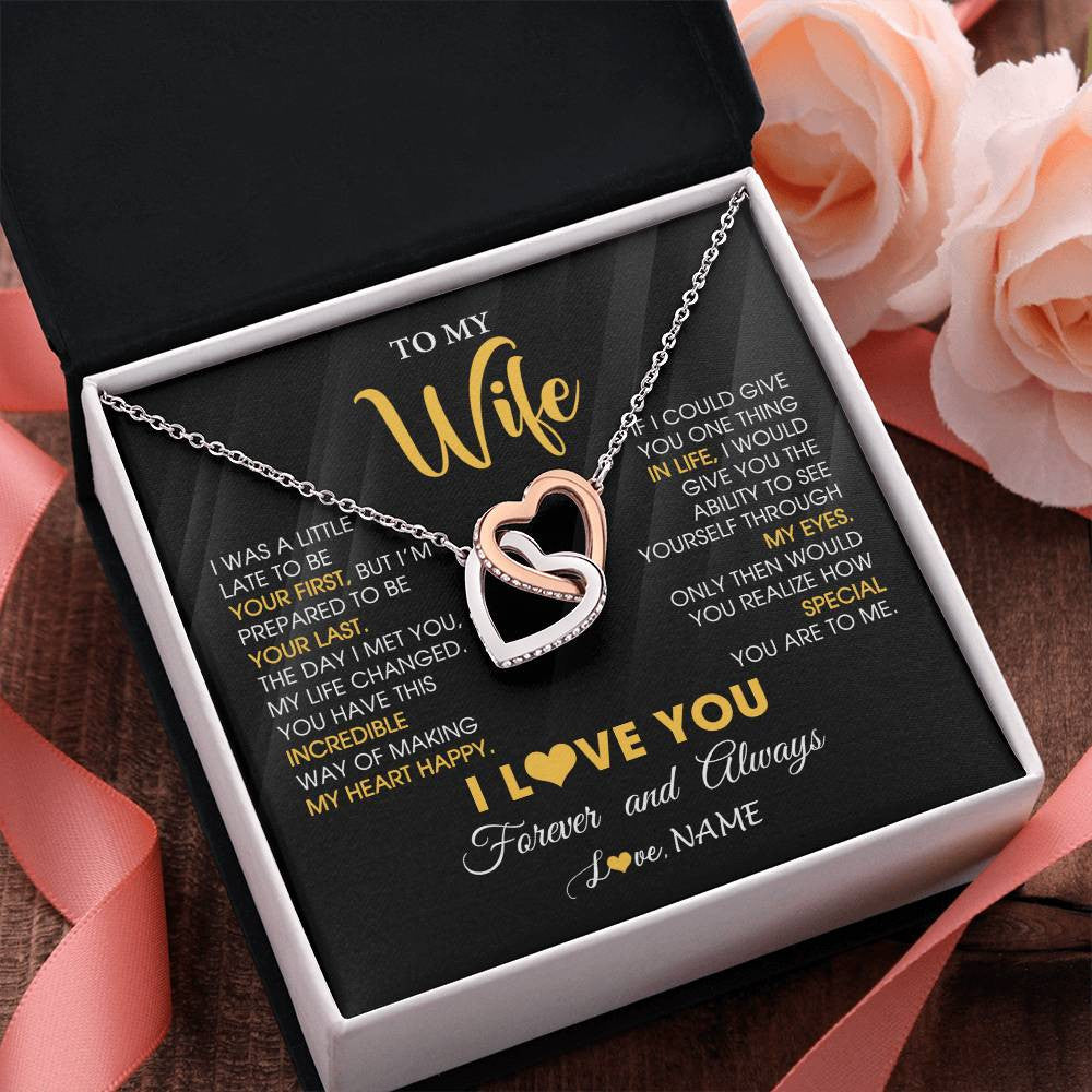 Interlocking Hearts Necklace Stainless Steel & Rose Gold Finish | 2 | Personalized To My Beautiful Wife Necklace From Husband Jewelry Forever Love Wife Birthday Gifts Anniversary Wedding Valentines Day Gift Box Message Card | teecentury