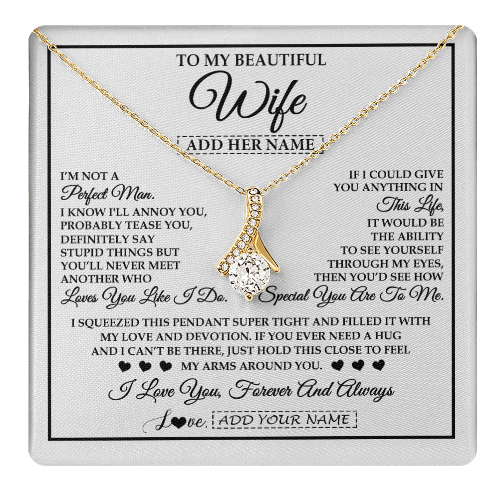 Alluring Beauty Necklace 18K Yellow Gold Finish | 1 | Personalized To My Beautiful Wife Necklace From Husband Love You Like I Do Promise Wife Romantic Birthday Anniversary For Her Christmas Gift Box Message Card | teecentury