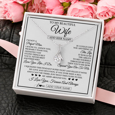 Alluring Beauty Necklace 14K White Gold Finish | 2 | Personalized To My Beautiful Wife Necklace From Husband Love You Like I Do Promise Wife Romantic Birthday Anniversary For Her Christmas Gift Box Message Card | teecentury