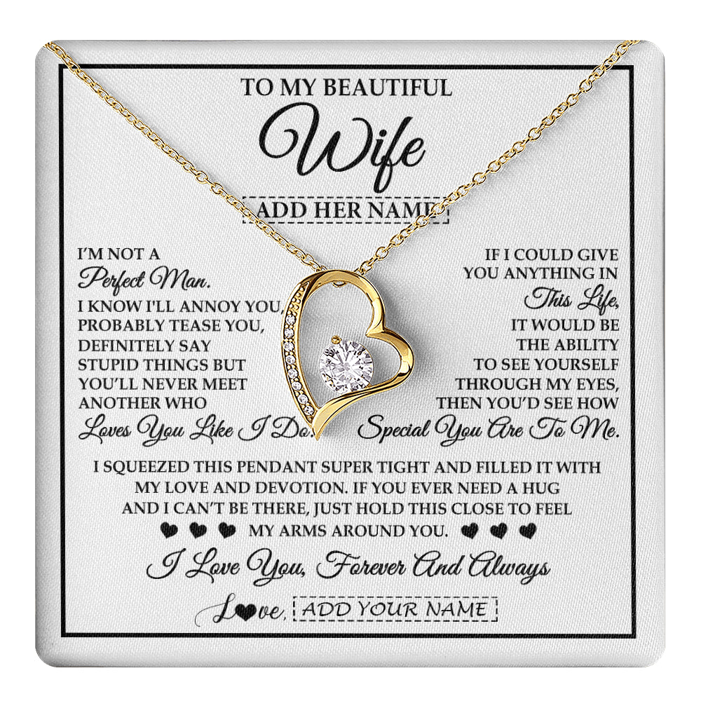 Forever Love Necklace 18K Yellow Gold Finish | 1 | Personalized To My Beautiful Wife Necklace From Husband Love You Like I Do Promise Wife Romantic Birthday Anniversary For Her Christmas Gift Box Message Card | teecentury