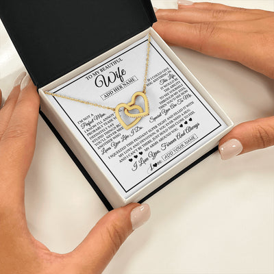 Interlocking Hearts Necklace 18K Yellow Gold Finish | 2 | Personalized To My Beautiful Wife Necklace From Husband Love You Like I Do Promise Wife Romantic Birthday Anniversary For Her Christmas Gift Box Message Card | teecentury