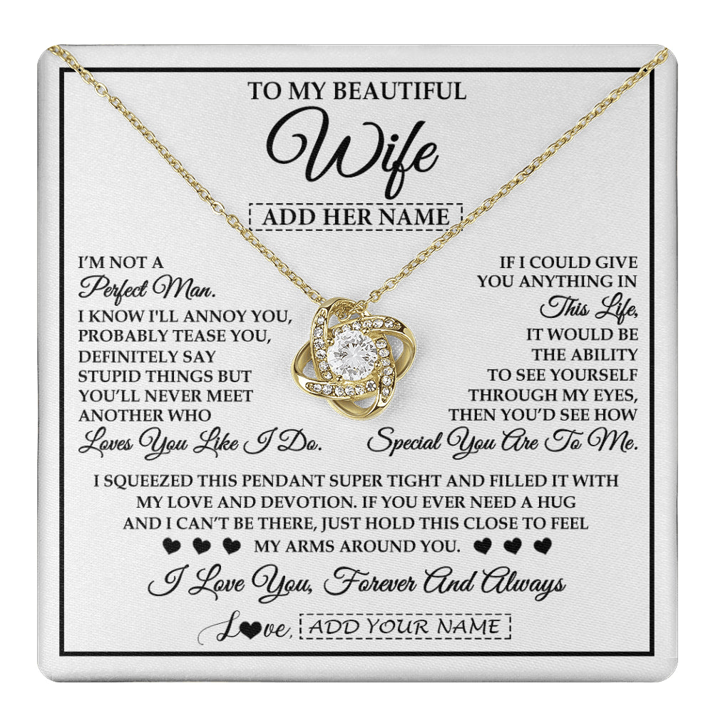 Love Knot Necklace 18K Yellow Gold Finish | 1 | Personalized To My Beautiful Wife Necklace From Husband Love You Like I Do Promise Wife Romantic Birthday Anniversary For Her Christmas Gift Box Message Card | teecentury