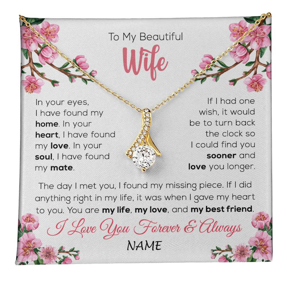 Alluring Beauty Necklace 18K Yellow Gold Finish | 1 | Personalized To My Beautiful Wife Necklace From Husband Love You Longer Wife Birthday Anniversary Wedding Valentines Day Customized Gift Box Message Card | teecentury