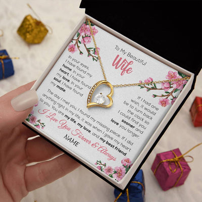 Forever Love Necklace 18K Yellow Gold Finish | 2 | Personalized To My Beautiful Wife Necklace From Husband Love You Longer Wife Birthday Anniversary Wedding Valentines Day Customized Gift Box Message Card | teecentury