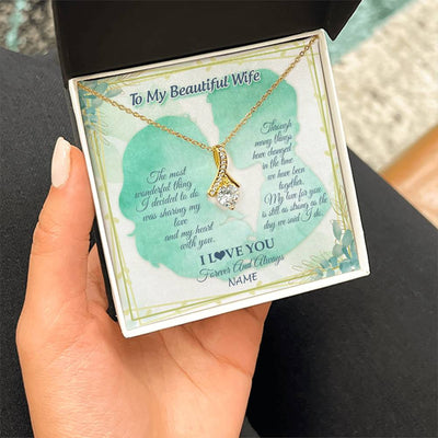 Alluring Beauty Necklace 18K Yellow Gold Finish | 2 | Personalized To My Beautiful Wife Necklace From Husband My Heart With You Wife Valentines Wedding Day Birthday Christmas Customized Gift Box Message Card | teecentury