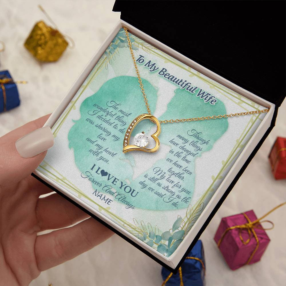 Forever Love Necklace 18K Yellow Gold Finish | 2 | Personalized To My Beautiful Wife Necklace From Husband My Heart With You Wife Valentines Wedding Day Birthday Christmas Customized Gift Box Message Card | teecentury