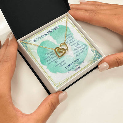 Interlocking Hearts Necklace 18K Yellow Gold Finish | 2 | Personalized To My Beautiful Wife Necklace From Husband My Heart With You Wife Valentines Wedding Day Birthday Christmas Customized Gift Box Message Card | teecentury