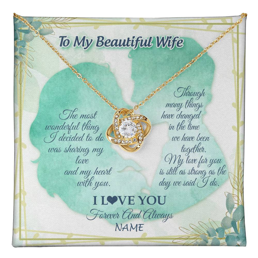 Love Knot Necklace 18K Yellow Gold Finish | 1 | Personalized To My Beautiful Wife Necklace From Husband My Heart With You Wife Valentines Wedding Day Birthday Christmas Customized Gift Box Message Card | teecentury