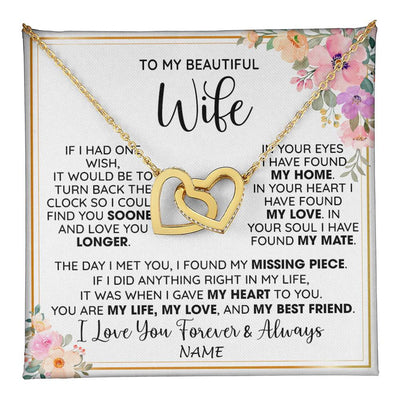 Interlocking Hearts Necklace 18K Yellow Gold Finish | 1 | Personalized To My Beautiful Wife Necklace From Husband My Life My Love Wife Birthday Anniversary Valentines Day Christmas Customized Gift Box Message Card | teecentury