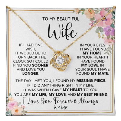 Love Knot Necklace 18K Yellow Gold Finish | 1 | Personalized To My Beautiful Wife Necklace From Husband My Life My Love Wife Birthday Anniversary Valentines Day Christmas Customized Gift Box Message Card | teecentury