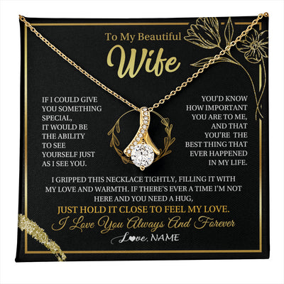 Alluring Beauty Necklace 18K Yellow Gold Finish | 1 | Personalized To My Beautiful Wife Necklace From Husband My Love Wife Birthday Romantic Unique Anniversary Wedding Christmas Customized Gift Box Message Card | teecentury