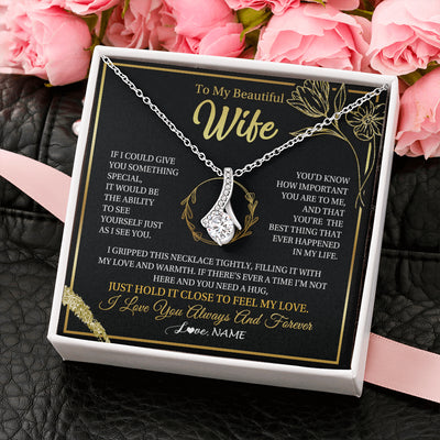 Alluring Beauty Necklace 14K White Gold Finish | 2 | Personalized To My Beautiful Wife Necklace From Husband My Love Wife Birthday Romantic Unique Anniversary Wedding Christmas Customized Gift Box Message Card | teecentury