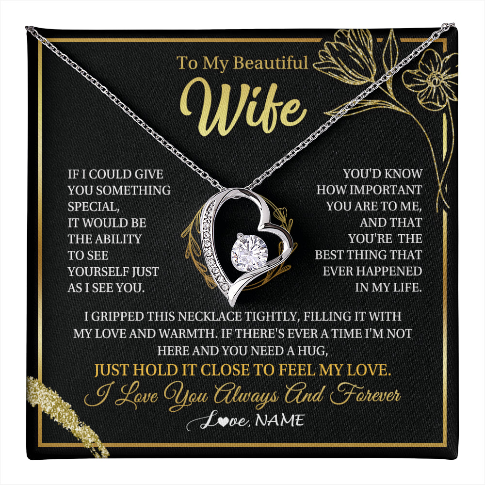 Forever Love Necklace 14K White Gold Finish | 1 | Personalized To My Beautiful Wife Necklace From Husband My Love Wife Birthday Romantic Unique Anniversary Wedding Christmas Customized Gift Box Message Card | teecentury