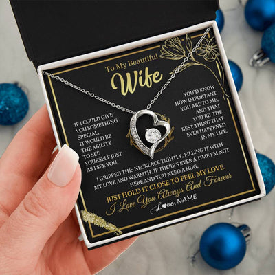Forever Love Necklace 14K White Gold Finish | 2 | Personalized To My Beautiful Wife Necklace From Husband My Love Wife Birthday Romantic Unique Anniversary Wedding Christmas Customized Gift Box Message Card | teecentury