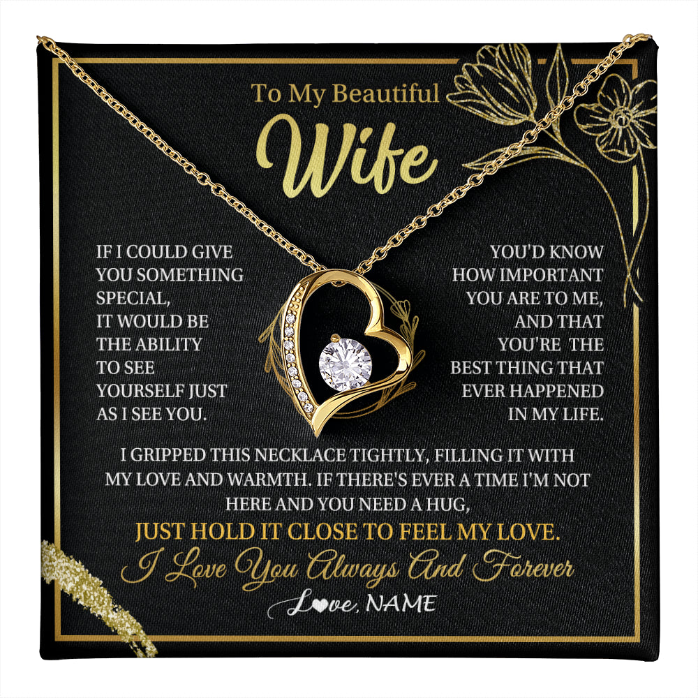 Forever Love Necklace 18K Yellow Gold Finish | 1 | Personalized To My Beautiful Wife Necklace From Husband My Love Wife Birthday Romantic Unique Anniversary Wedding Christmas Customized Gift Box Message Card | teecentury