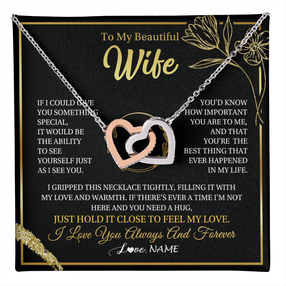 Interlocking Hearts Necklace Stainless Steel & Rose Gold Finish | 1 | Personalized To My Beautiful Wife Necklace From Husband My Love Wife Birthday Romantic Unique Anniversary Wedding Christmas Customized Gift Box Message Card | teecentury