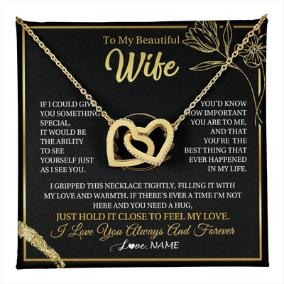 Interlocking Hearts Necklace 18K Yellow Gold Finish | 1 | Personalized To My Beautiful Wife Necklace From Husband My Love Wife Birthday Romantic Unique Anniversary Wedding Christmas Customized Gift Box Message Card | teecentury