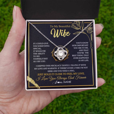 Love Knot Necklace 14K White Gold Finish | 2 | Personalized To My Beautiful Wife Necklace From Husband My Love Wife Birthday Romantic Unique Anniversary Wedding Christmas Customized Gift Box Message Card | teecentury