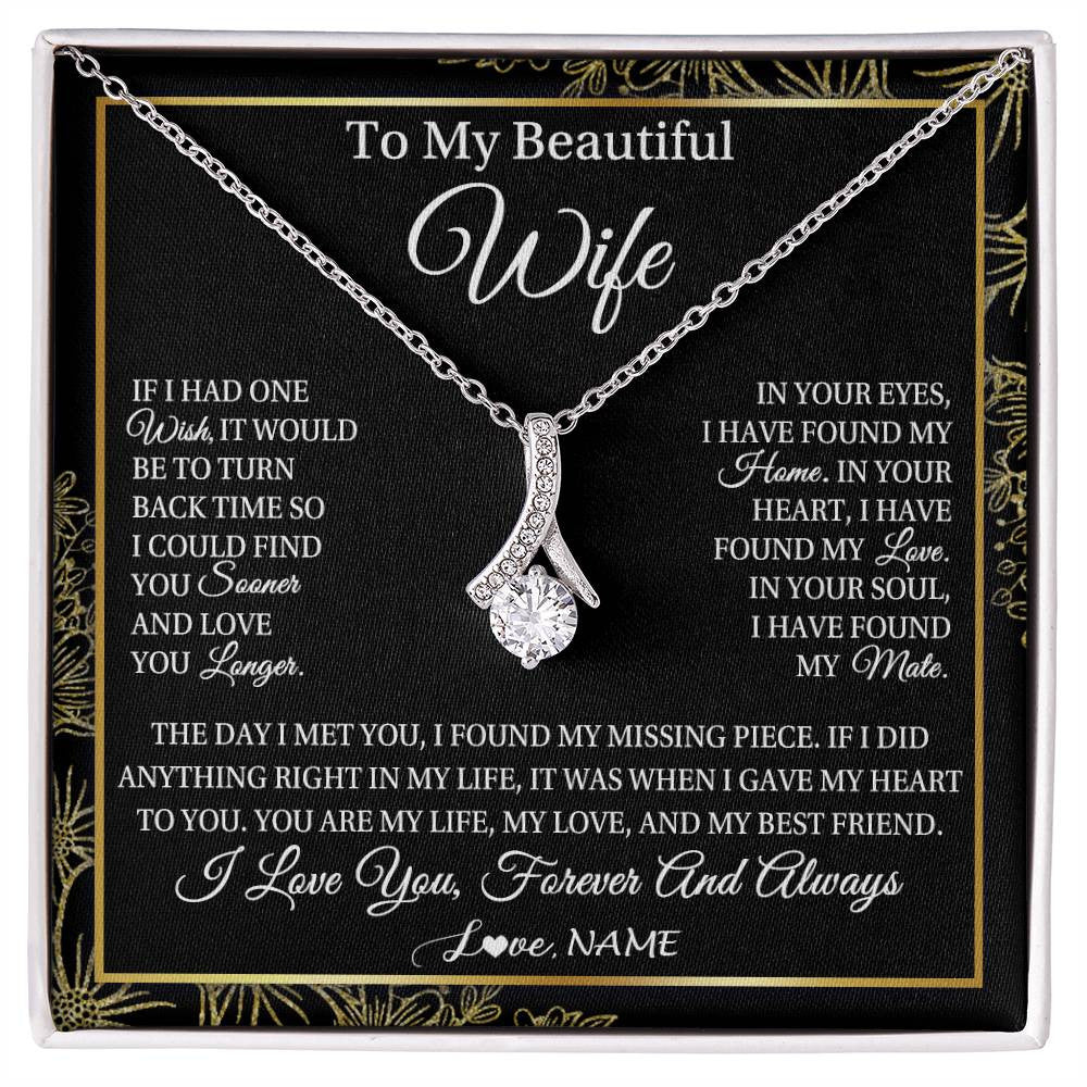 Alluring Beauty Necklace 14K White Gold Finish | Personalized To My Beautiful Wife Necklace From Husband Romantic Gifts Wife Birthday Anniversary Jewelry Valentines Christmas Customized Gift Box Message Card | teecentury