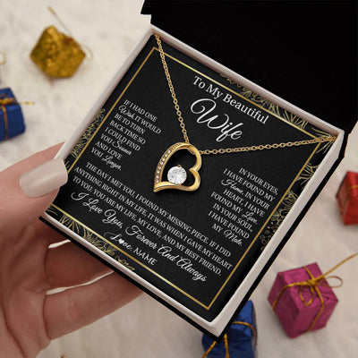 Forever Love Necklace 18K Yellow Gold Finish | Personalized To My Beautiful Wife Necklace From Husband Romantic Gifts Wife Birthday Anniversary Jewelry Valentines Christmas Customized Gift Box Message Card | teecentury