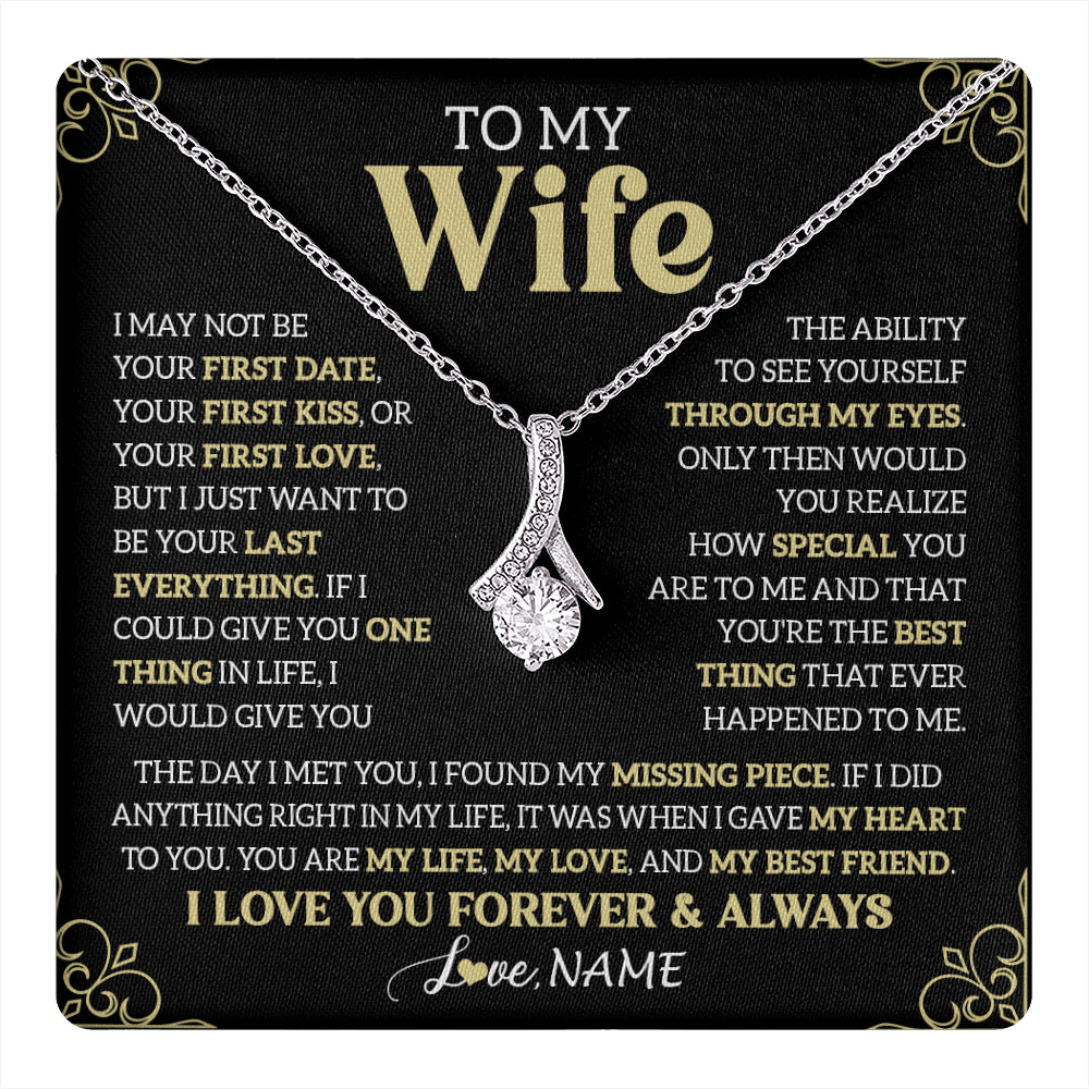 Alluring Beauty Necklace 14K White Gold Finish | 1 | Personalized To My Beautiful Wife Necklace From Husband The Day I Met You Birthday Gifts For Wife Anniversary Wedding Valentines Day Gift Box Message Card | teecentury