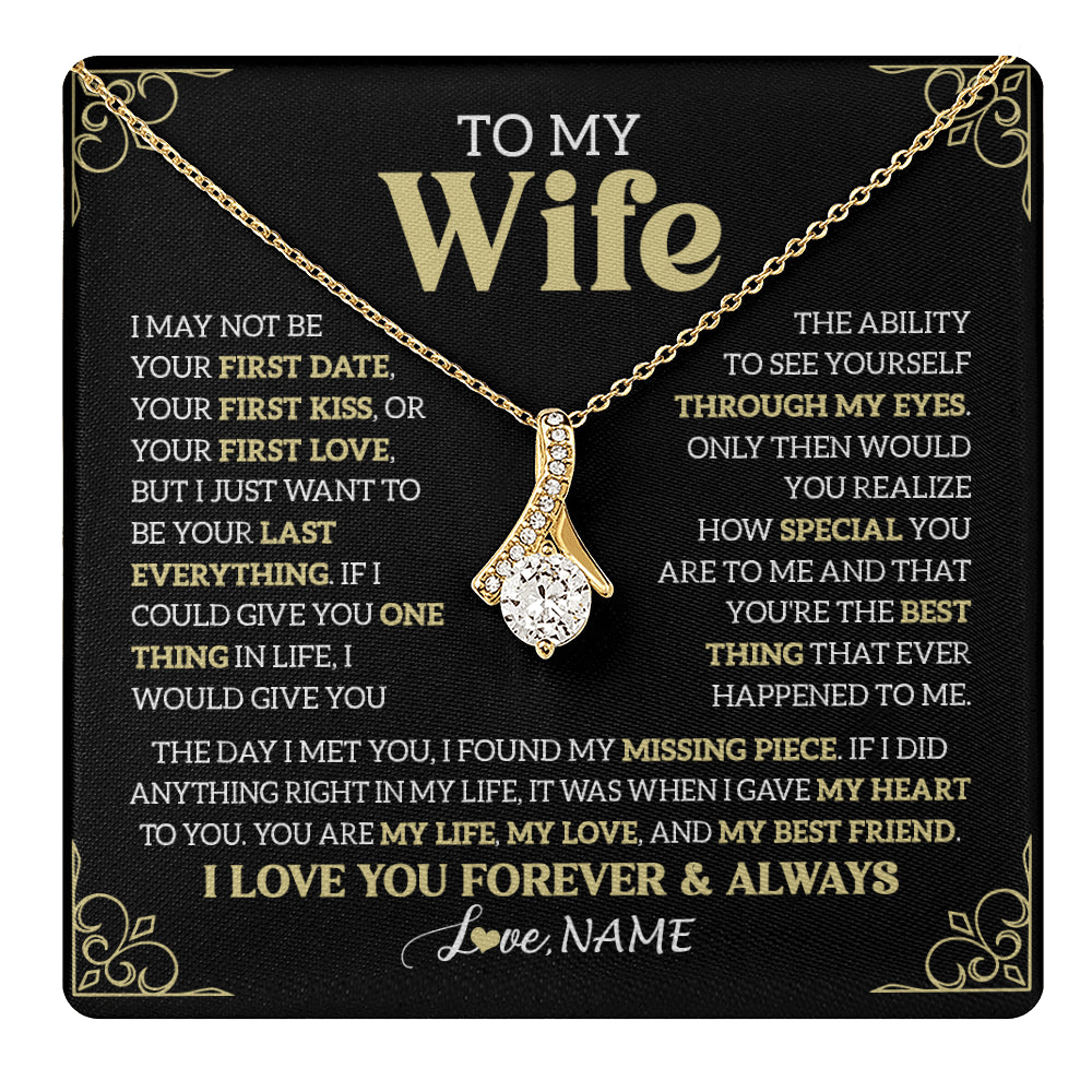 Alluring Beauty Necklace 18K Yellow Gold Finish | 1 | Personalized To My Beautiful Wife Necklace From Husband The Day I Met You Birthday Gifts For Wife Anniversary Wedding Valentines Day Gift Box Message Card | teecentury