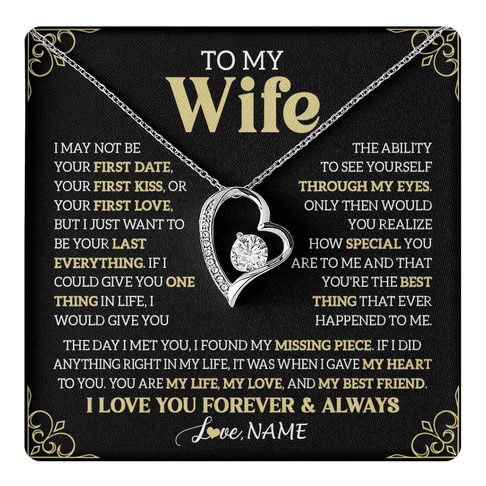Forever Love Necklace 14K White Gold Finish | 1 | Personalized To My Beautiful Wife Necklace From Husband The Day I Met You Birthday Gifts For Wife Anniversary Wedding Valentines Day Gift Box Message Card | teecentury