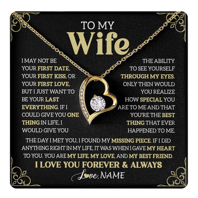 Forever Love Necklace 18K Yellow Gold Finish | 1 | Personalized To My Beautiful Wife Necklace From Husband The Day I Met You Birthday Gifts For Wife Anniversary Wedding Valentines Day Gift Box Message Card | teecentury