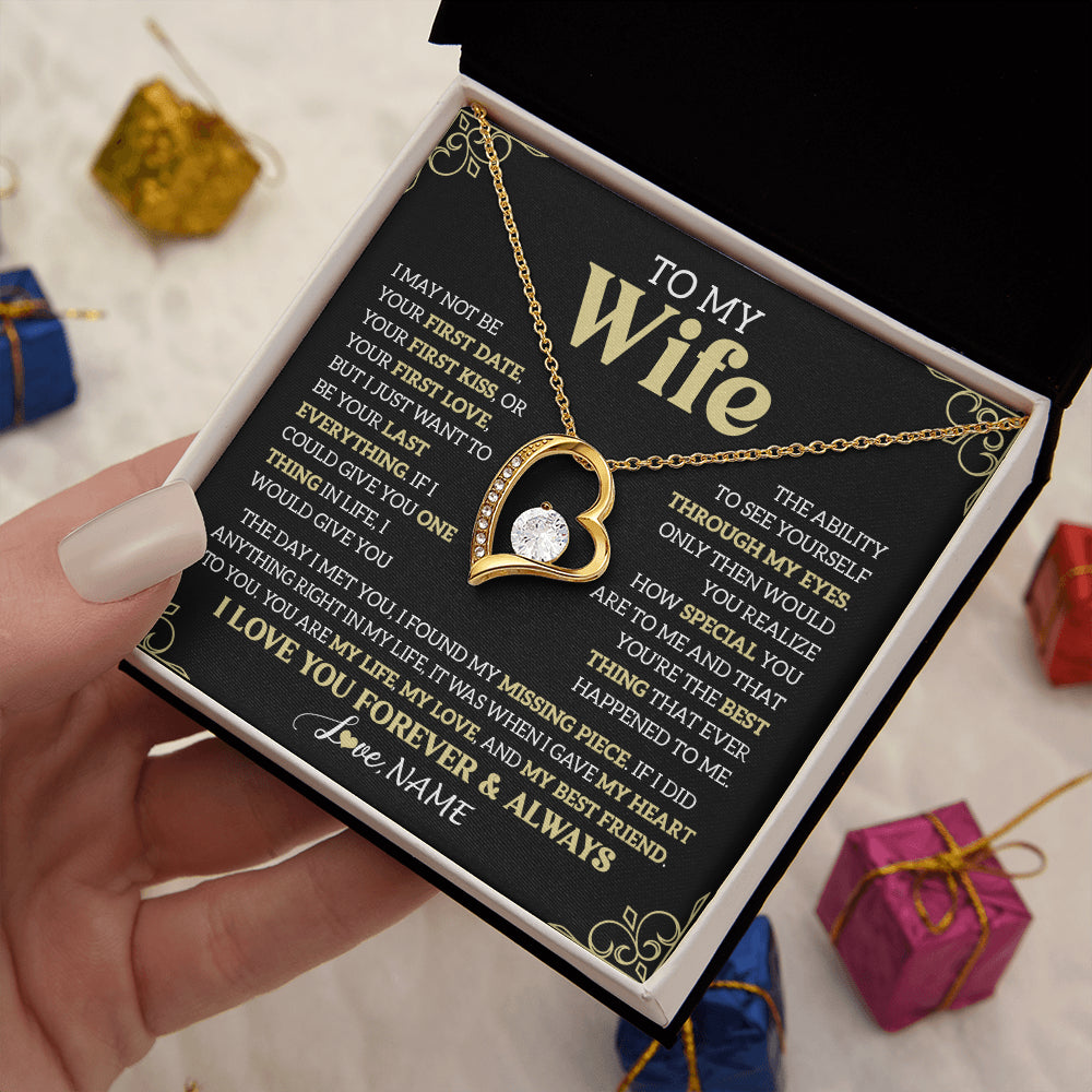 Forever Love Necklace 18K Yellow Gold Finish | 2 | Personalized To My Beautiful Wife Necklace From Husband The Day I Met You Birthday Gifts For Wife Anniversary Wedding Valentines Day Gift Box Message Card | teecentury