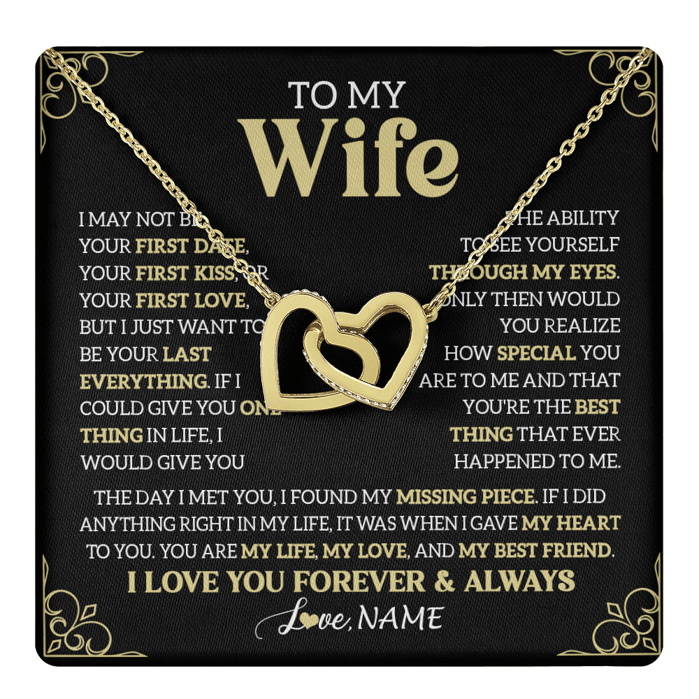 Interlocking Hearts Necklace 18K Yellow Gold Finish | 1 | Personalized To My Beautiful Wife Necklace From Husband The Day I Met You Birthday Gifts For Wife Anniversary Wedding Valentines Day Gift Box Message Card | teecentury
