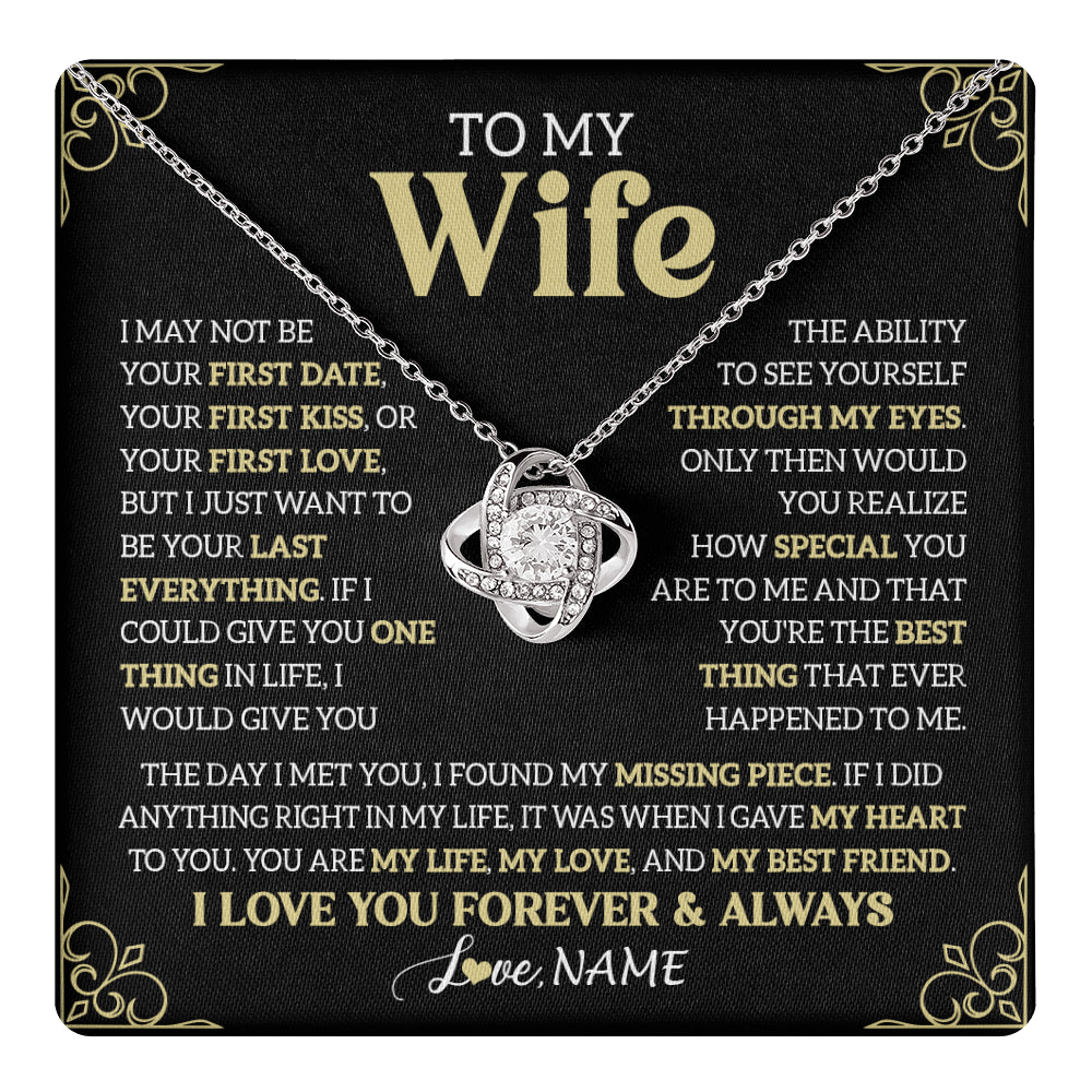 Love Knot Necklace 14K White Gold Finish | 1 | Personalized To My Beautiful Wife Necklace From Husband The Day I Met You Birthday Gifts For Wife Anniversary Wedding Valentines Day Gift Box Message Card | teecentury