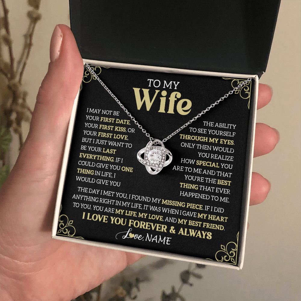Love Knot Necklace 14K White Gold Finish | 2 | Personalized To My Beautiful Wife Necklace From Husband The Day I Met You Birthday Gifts For Wife Anniversary Wedding Valentines Day Gift Box Message Card | teecentury