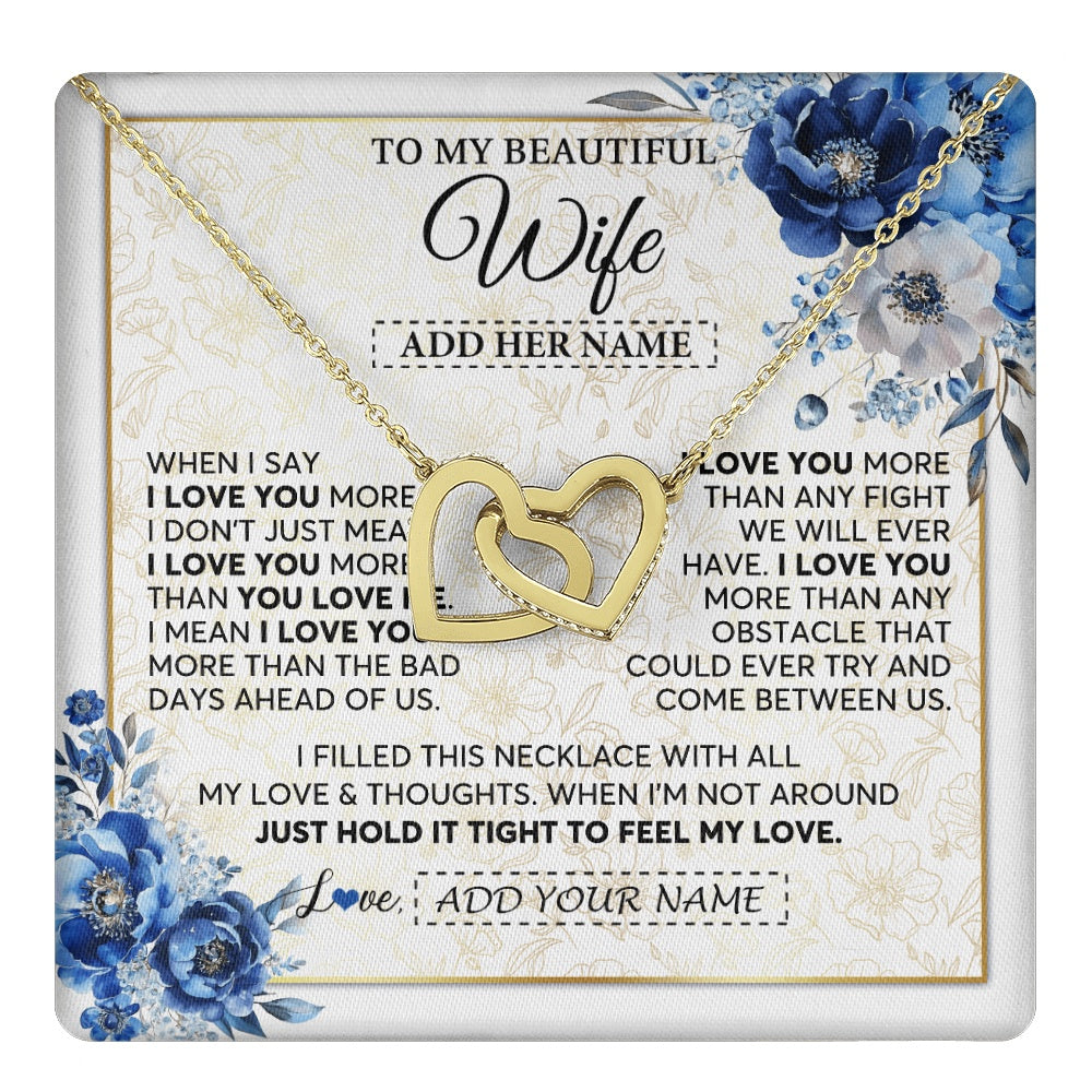 Interlocking Hearts Necklace 18K Yellow Gold Finish | 1 | Personalized To My Beautiful Wife Necklace From Husband When I Say Wife Gifts Romantic Birthday Valentines For Her Christmas Custom Gift Box Message Card | https://teecentury.