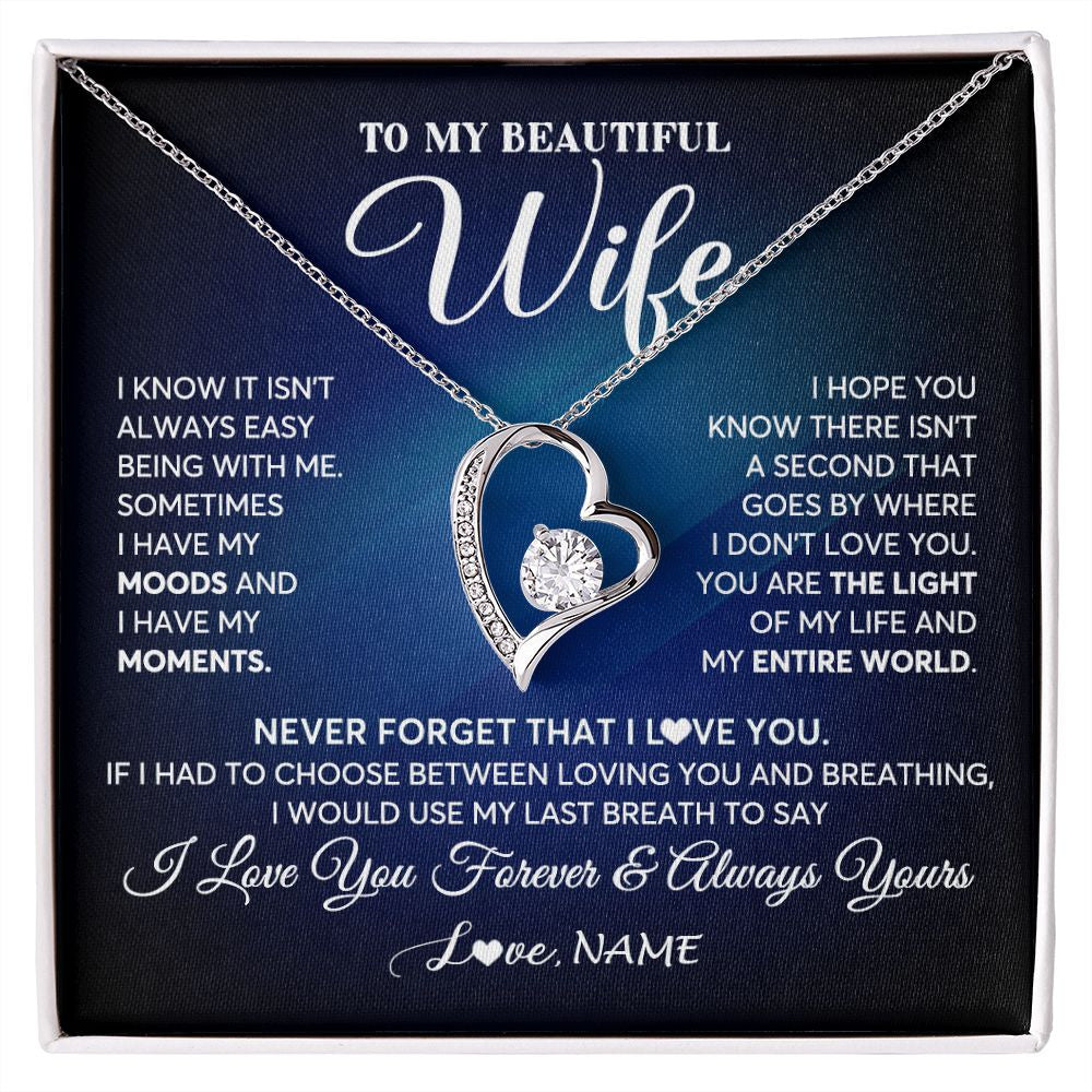 Forever Love Necklace | Personalized To My Beautiful Wife Necklace From Husband You Are The Light Of My Life Soulmate Wife Birthday Valentines Day Customized Gift Box Message Card | teecentury