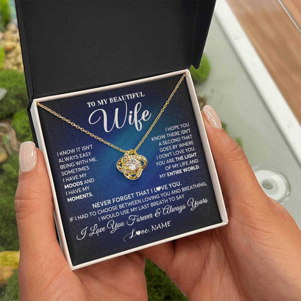 Love Knot Necklace 18K Yellow Gold Finish | 2 | Personalized To My Beautiful Wife Necklace From Husband You Are The Light Of My Life Soulmate Wife Birthday Valentines Day Customized Gift Box Message Card | teecentury