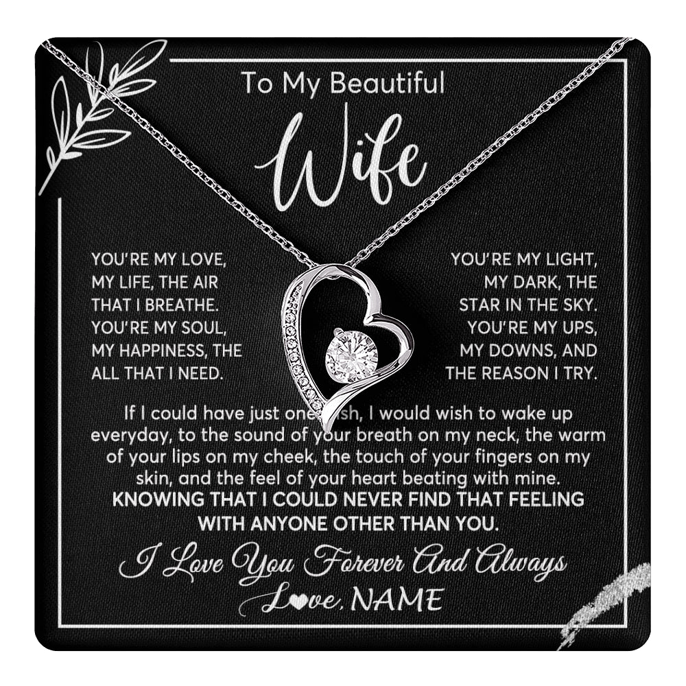 Forever Love Necklace 14K White Gold Finish | 1 | Personalized To My Beautiful Wife Necklace From Husband You're My Love Wife Birthday Anniversary Valentines Day Christmas Customized Gift Box Message Card | teecentury