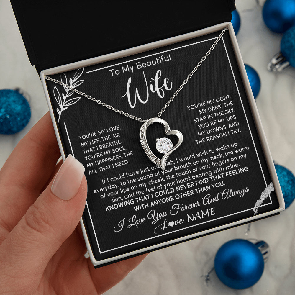 Forever Love Necklace 14K White Gold Finish | 2 | Personalized To My Beautiful Wife Necklace From Husband You're My Love Wife Birthday Anniversary Valentines Day Christmas Customized Gift Box Message Card | teecentury