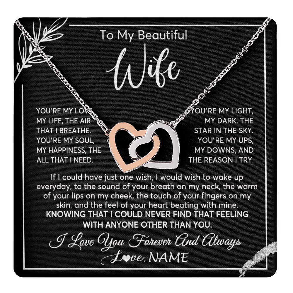 Interlocking Hearts Necklace Stainless Steel & Rose Gold Finish | 1 | Personalized To My Beautiful Wife Necklace From Husband You're My Love Wife Birthday Anniversary Valentines Day Christmas Customized Gift Box Message Card | teecentury